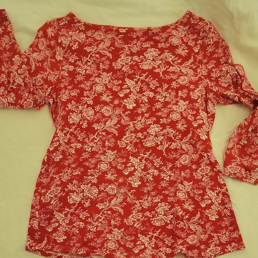 Charter Club Scarlet and Ivory Floral Top